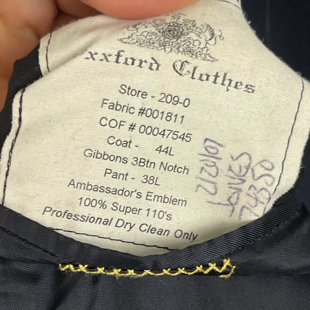 Oxxford Clothes Wool‎ Blazer Sport Coat Mens 44L Blue Stripe Super 100s 3 Button